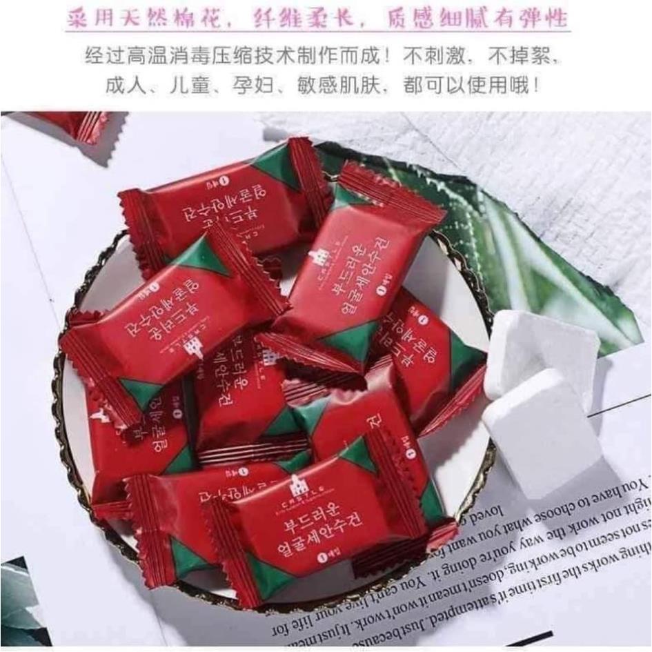 Túi 20 khăn giấy nén Hàn Quốc, dạng viên kẹo dùng 1 lần