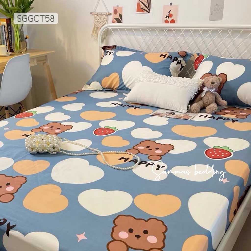 Bộ Chăn Ga Gối 3 Món Cotton 100%, Drap Giường Kèm Vỏ Gối Thoáng Mát Bốn Mùa - Các mẫu gấu