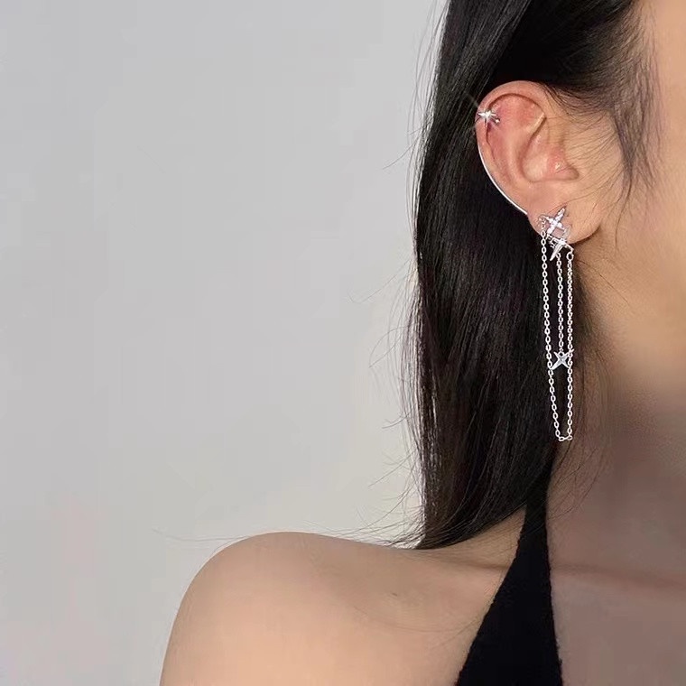 Khuyên kẹp vành tai đính đá zircon lấp lánh kiểu dáng sang trọng