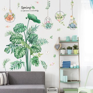 Decal dán tường trang trí Cây lá cọ nhiệt đới và giỏ hoa treo