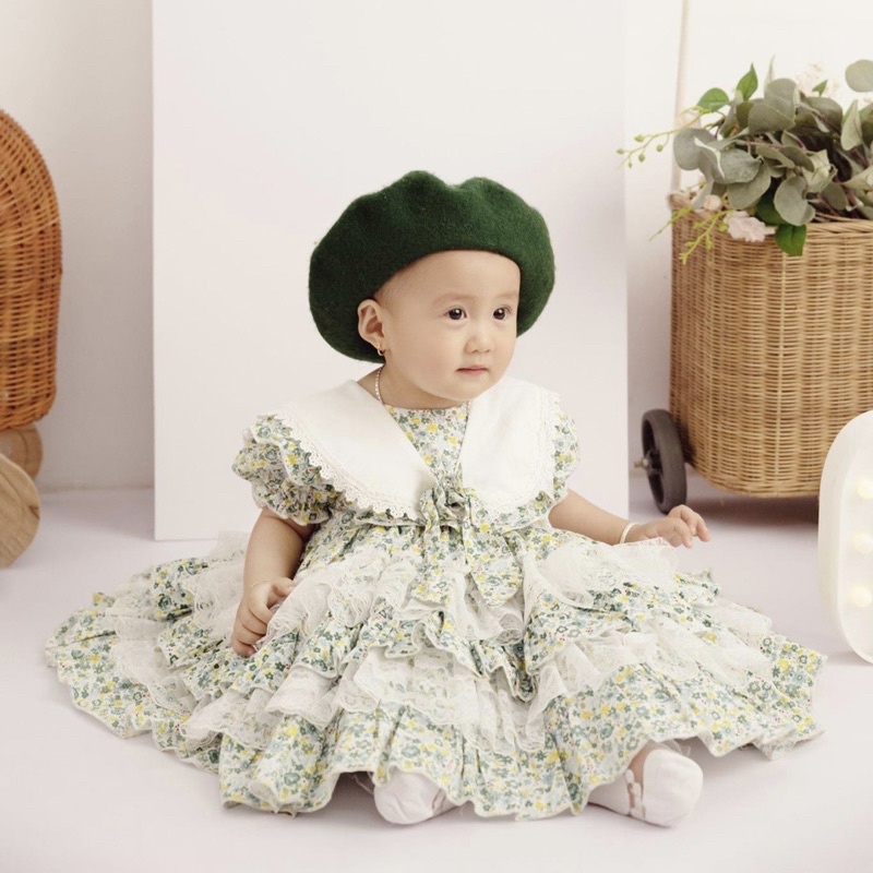 Váy Lolita Xanh Bạc Hà Phối Ren Tầng Siêu Xinh Cho Bé 4kg-28kg