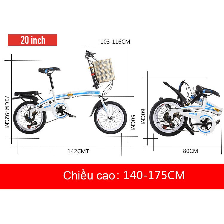 Xe đạp thể thao đường phố gấp gọn 20 inch có thể mang đi xa