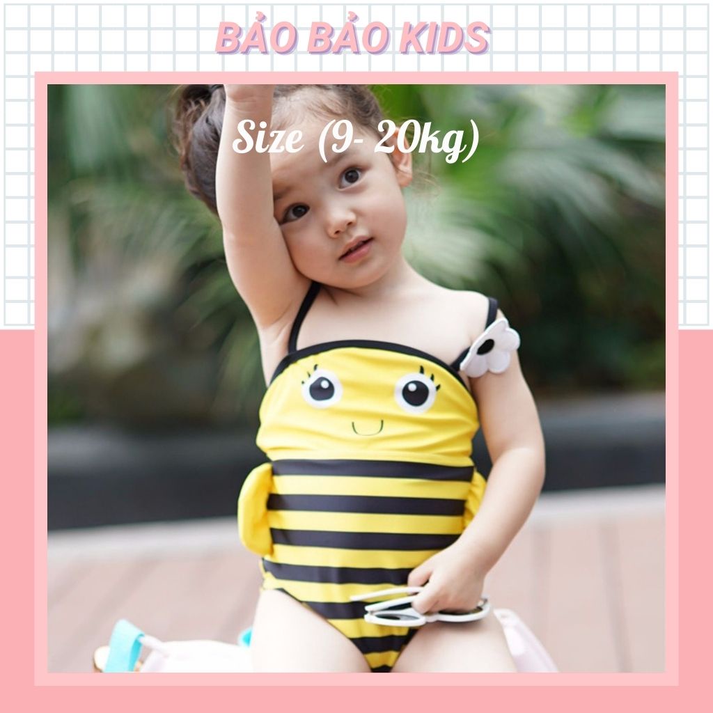 Bộ bơi liền thân cho bé gái hai dây họa tiết con ong co giãn thoải mái từ 8 đến 18kg