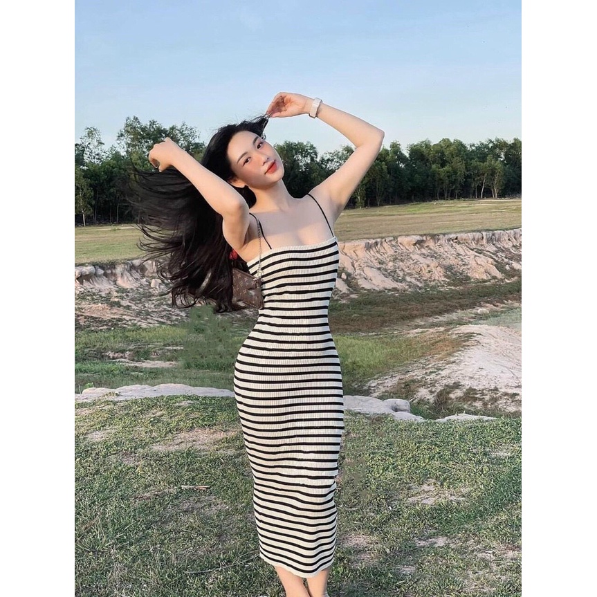 Váy đầm nữ dáng ôm body hai dây sọc dễ thương