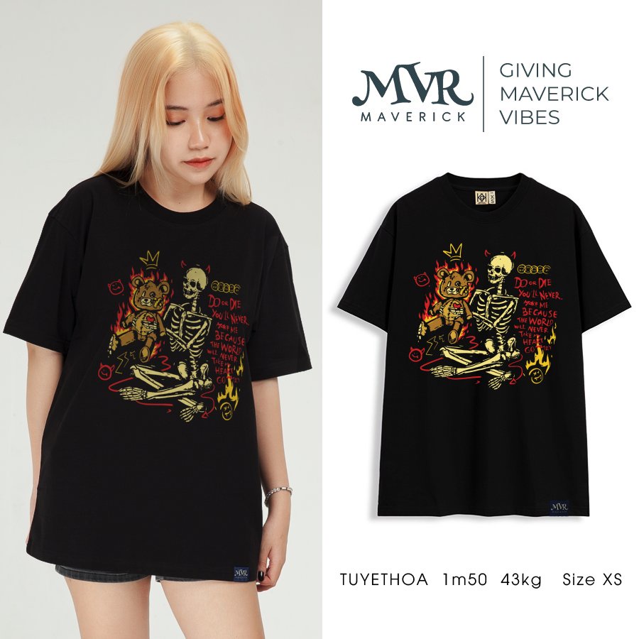Ao thun nam nữ unisex đầu lâu gấu ngầu cực MVR size rộng tee Mỹ BB4120