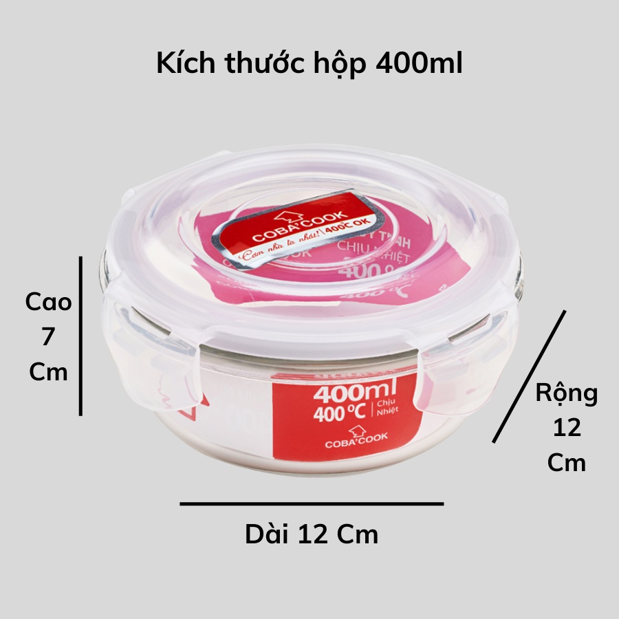 [XẢ KHO] Hộp Thủy Tinh Bảo Quản Thực Phẩm Chịu Nhiệt COBACOOK Hình Tròn-CBHR400XA