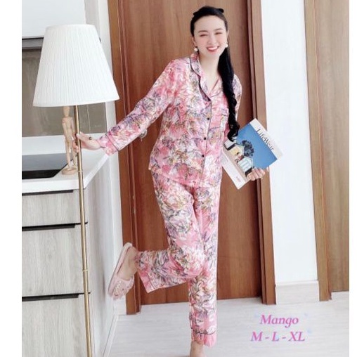 Bộ Pijama Dài Tay Cho Nữ - Đồ Ngủ Lụa Mango Cao Cấp Hàng Có Đủ SizeGiảm 10K Đơn 200K