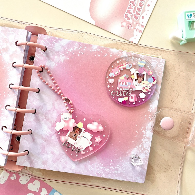 Peach Acrylic gradient color disc  DIY decorative keychain pendant