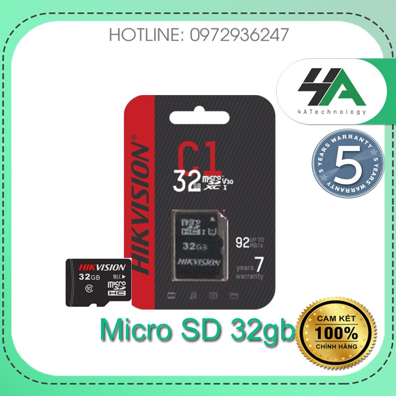 Thẻ nhớ Hikvision 32G 32GB Micro SD, chuyên dụng cho camera, máy ảnh, điện thoại (Hàng chính hãng 5 năm Hikvision VN)