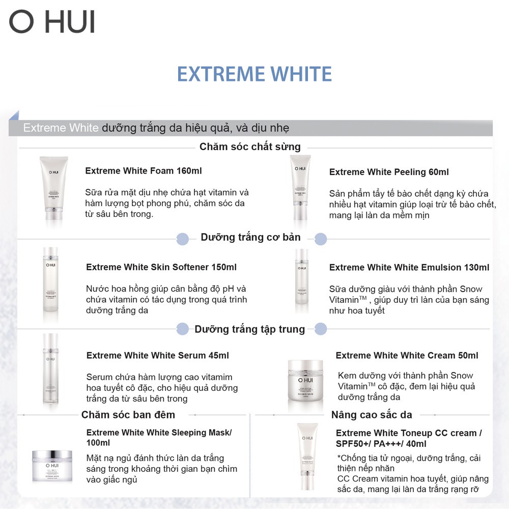 [Mã COSOS3 giảm 10%]Bộ làm sạch dưỡng sáng da 3 bước hoàn chỉnh OHUI Extreme White