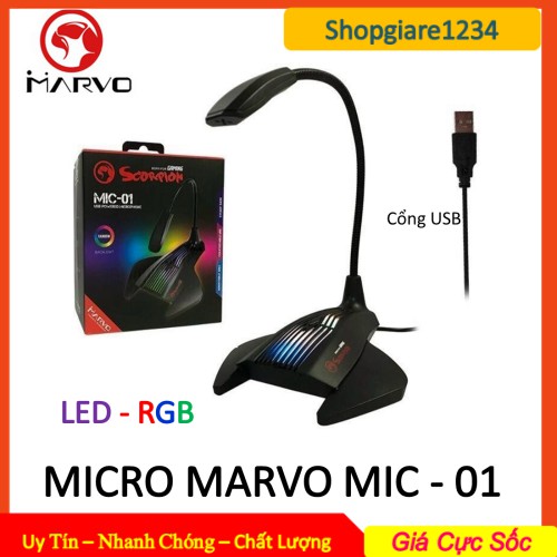 Micro Máy Tính MARVO MIC 01 - ĐÈN LED RGB - Kết Nối Cổng USB. Hàng Chính Hãng, Full Box