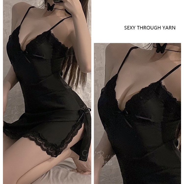 Váy ngủ lụa cao cấp 2 dây có xẻ tà kiểu dáng đơn giản - Simple beauty