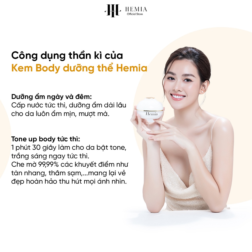 Kem body dưỡng thể dưỡng trắng da toàn thân Hemia thạch tuyết cao cấp hộp 150gr