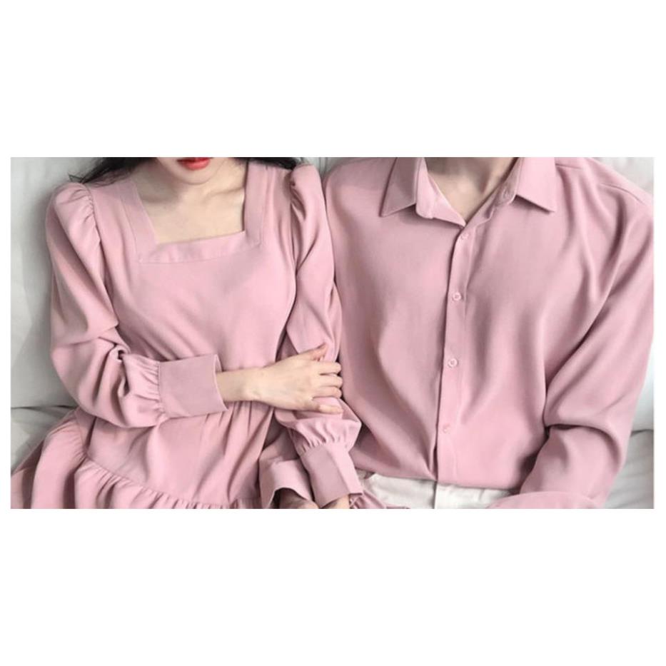Áo đôi nam nữ thời trang dài tay thu đông - Set áo váy sơ mi đôi chất đẹp -HQCOUPLE- AV70 (có ảnh thật) . ~