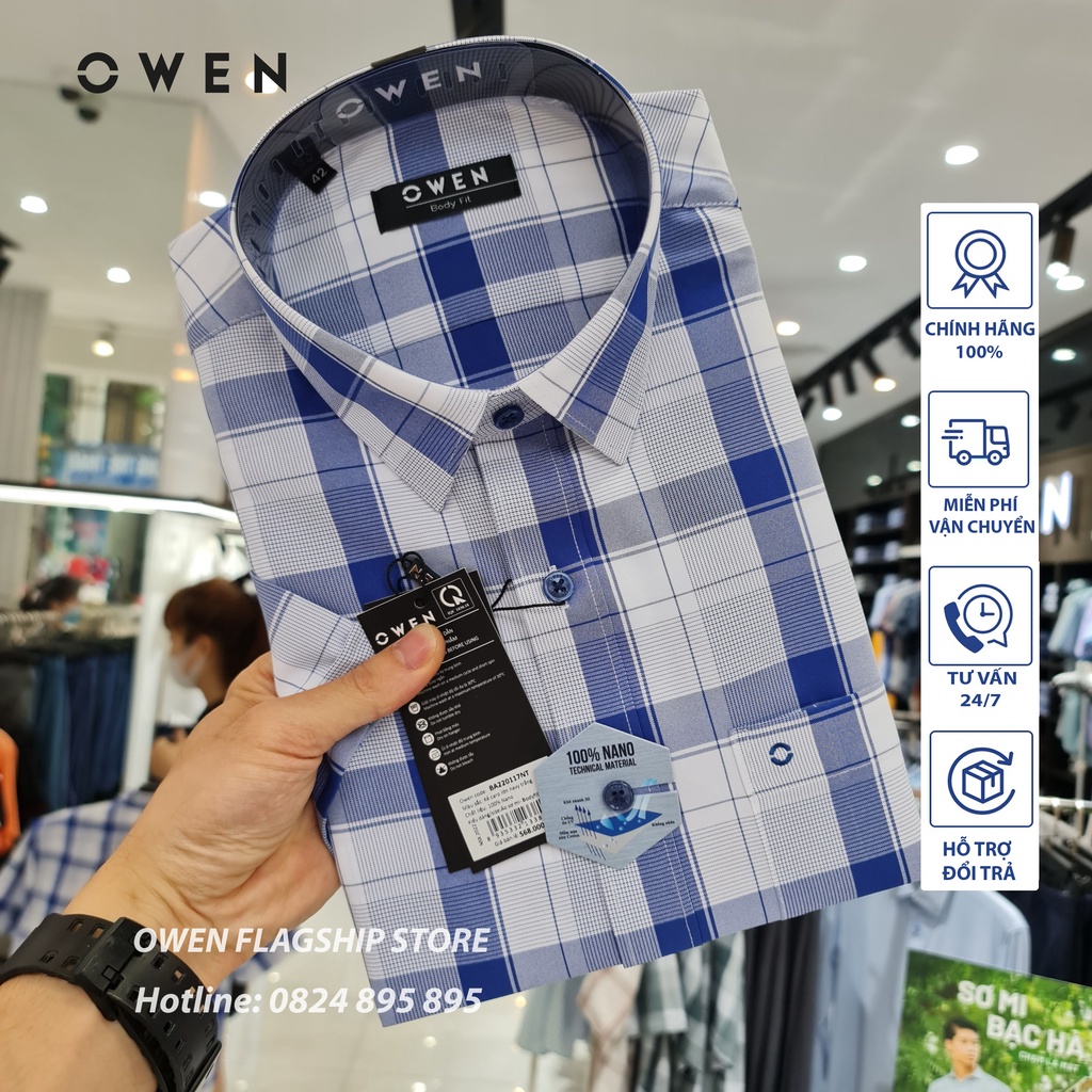OWEN - (FREESHIP) Áo sơ mi nam cộc tay dáng Bodyfit sợi Nano cao cấp mềm mịn thoáng mát mã BA220117NT
