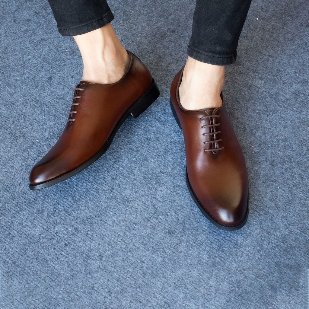 Giày tây nam oxford công sở da bò nappa cao cấp màu nâu G102- Bụi leather- hộp sang trọng -BH 12 tháng