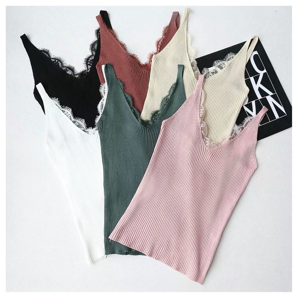 Áo Hai Dây Dệt Kim Plus Size Dáng Ôm Phối Ren Gợi Cảm Cho Nữ | BigBuy360 - bigbuy360.vn