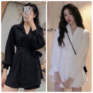 SET ÁO SƠ MI CỘT EO KÈM QUẦN SHORT (KÈM VIDEO HÌNH THẬT)