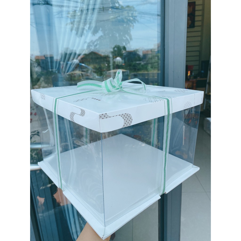 Combo 5 hộp vuông mica trong suốt size 30x18 cm 3 chi tiết đựng bánh kem bánh sinh nhật (không Ruy băng)