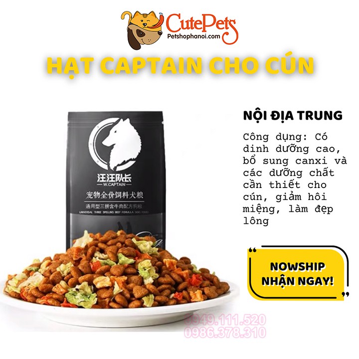 [Mã 155FMCGSALE giảm 7% đơn 500K] Thức ăn cho chó hạt CAPTAIN 1kg trộn pho mai, thịt bò, cá hồi cho cún - CutePets