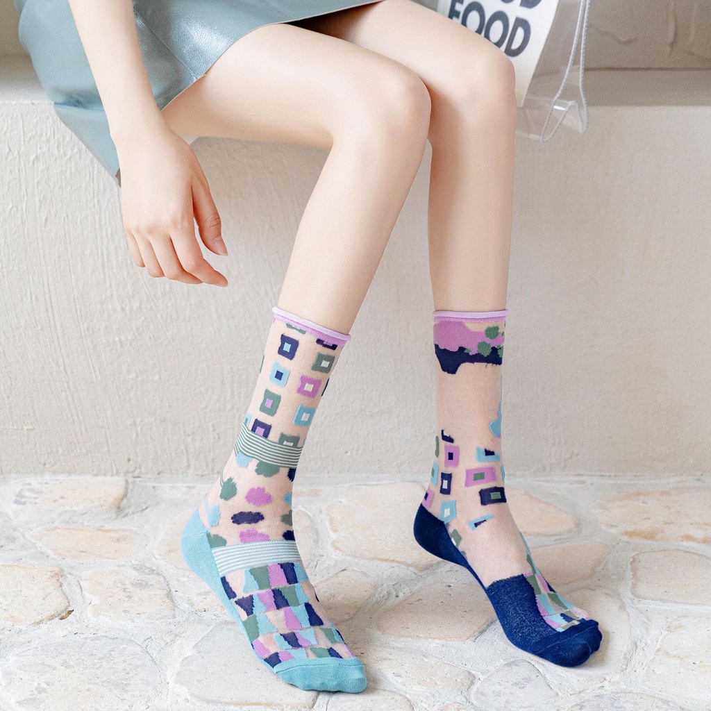 Vớ WAFNHA D482 cotton mỏng xuyên thấu thoáng khí phong cách Pháp thời trang xinh xắn dành cho nữ