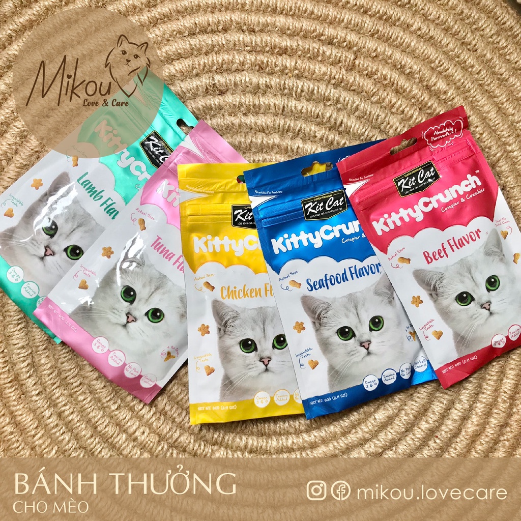 Bánh thưởng cho mèo, gói 60g Kitcat Kitty Crunch, snack cho mèo, mikou shop