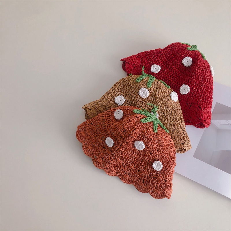 Mũ Cói Che Nắng Đi Biển Mùa Hè In Họa Tiết Dâu Tây Thời Trang Cho Bé Gái