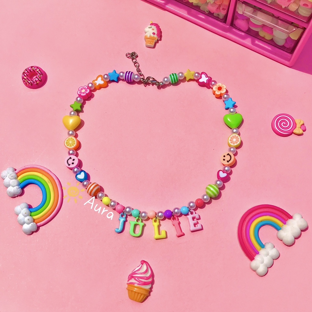 Vòng cổ gắn tên Pastel cute Handmade Aura