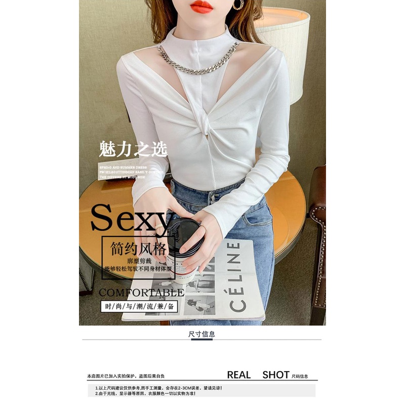 Áo thun tay dài hở vai ôm dáng năm 2021 thời trang mùa thu cho nữ