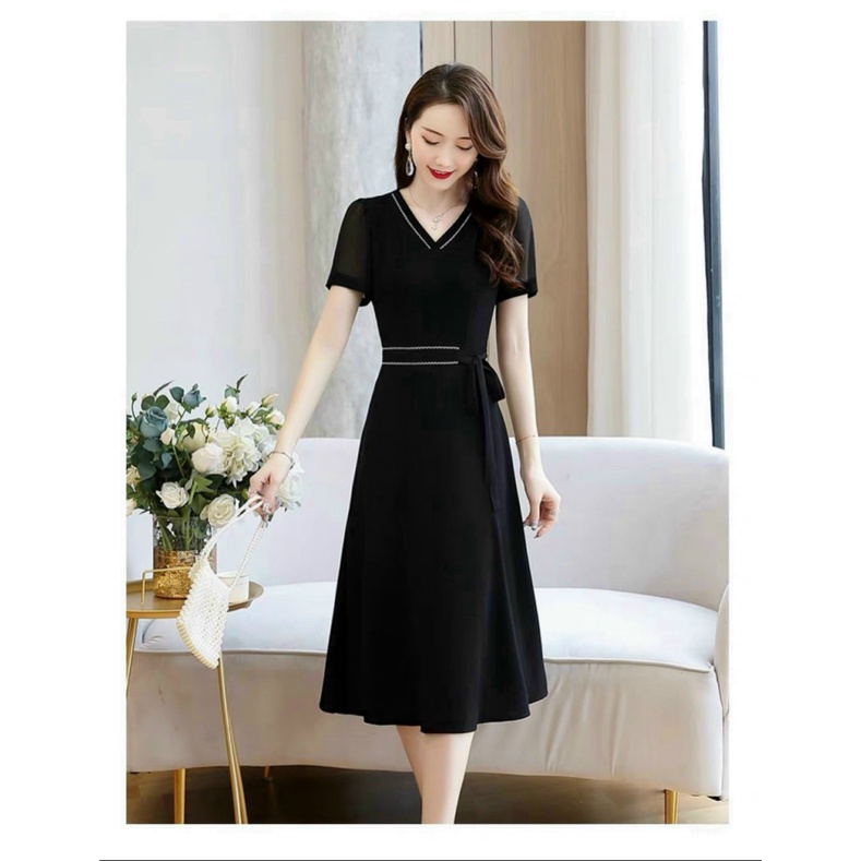 Đầm Dáng Dài Cổ tim Thắt Dây Eo Chất Voan Form Chẩn Mặc Đẹp Dáng Xinh [NEW UNISEX]