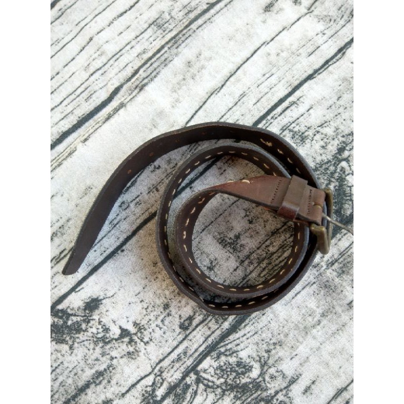 Thắt lưng unisex da màu nâu khóa đồng