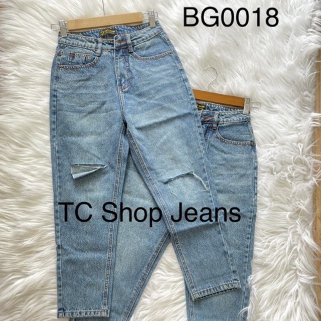 Quần Baggy jeans Nữ Trơn và rách Quần chín tấc jeans Ms0018
