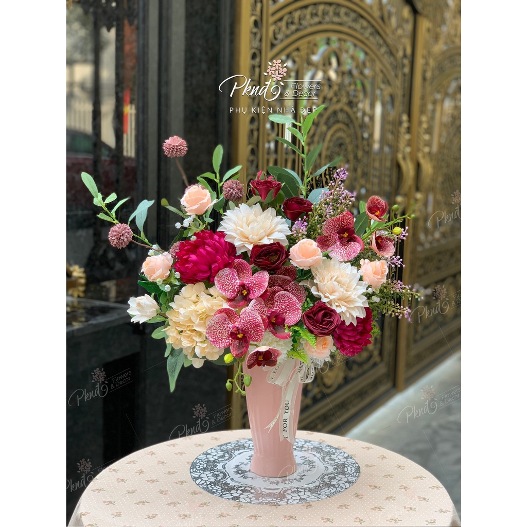 [Mã BMBAU50 giảm 7% đơn 99K] Bình hoa giả chất lụa trang trí phòng khách đẹp PKND FLOWERS &amp; DECOR