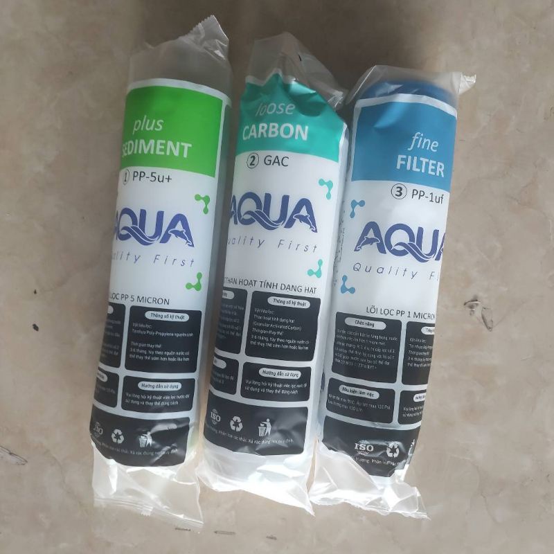 Bộ 3 lõi lọc 123 Aqua dùng được cho tất cả máy lọc nước