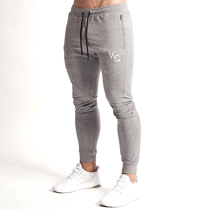 VQ Joggers Cotton Sports Fitness Pants Men's Fashion Zip pocket Casual Stretch Slim Comfortable Workout Trousers