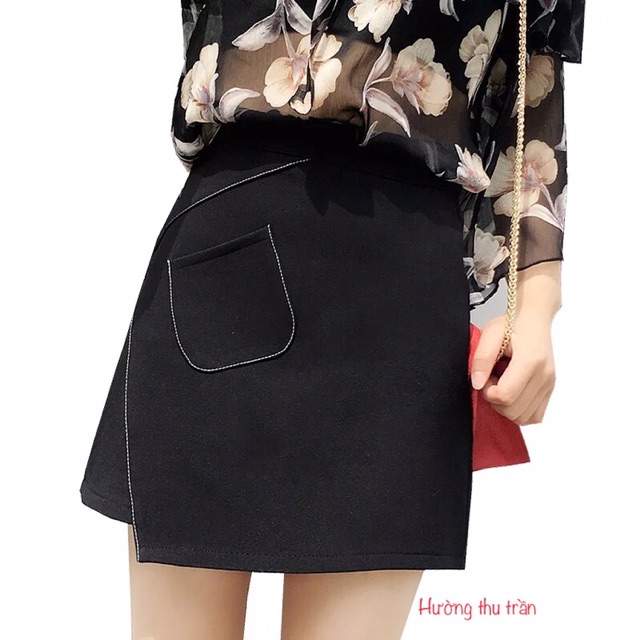 Chân váy chữ a công sở trên gối gấu lệch có túi | BigBuy360 - bigbuy360.vn