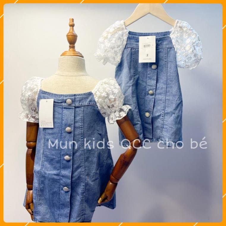Váy bò phối tay ren phồng cho bé gái,siêu sang chảnh-Đầm jean cho bé