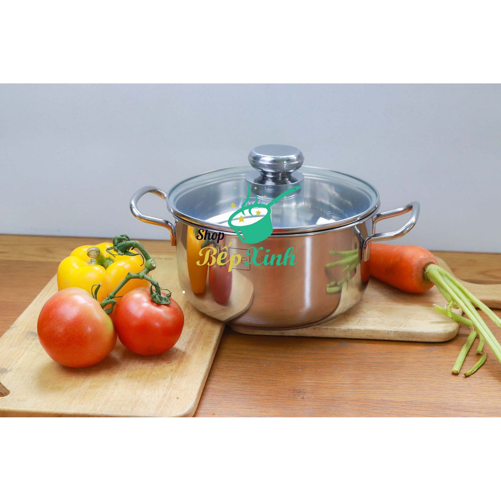 Nồi inox FiveStar Standard 3 đáy sandwich bếp từ nắp kính tặng 2 muỗng canh ( 16cm / 18cm / 20cm / 24cm )