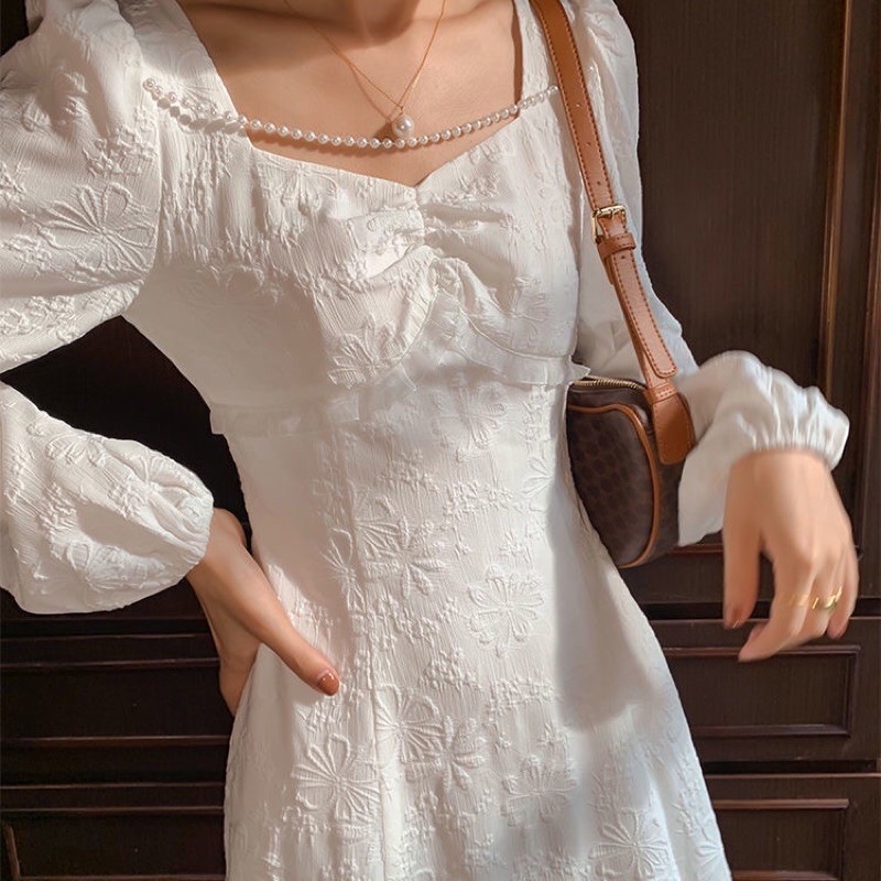 Váy trắng hoa nổi dây ngọc tiểu thư dự tiệc, đám cưới công chúa sang chảnh(2 ảnh cuối là ảnh thật)