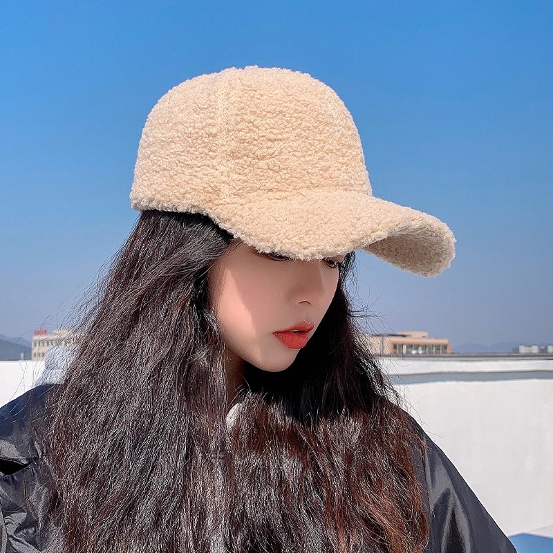 Mũ lưỡi trai lông cừu nhân tạo dày dặn giữ ấm mùa đông dành cho nữ