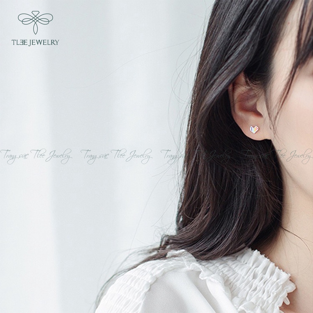 Khuyên tai bạc nữ TLEE tim mini bảy sắc cầu vồng xinh xắn NCJ B0187