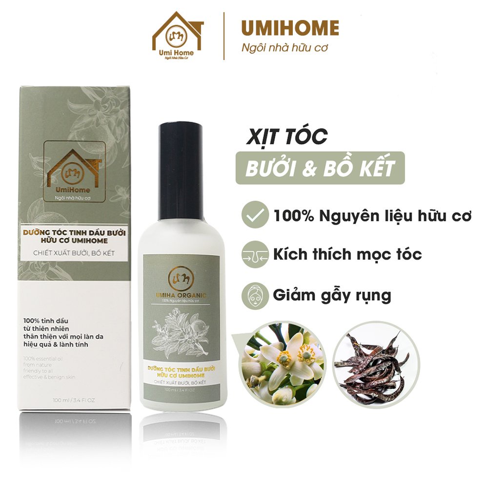 [Mã BMBAU50 giảm 50K đơn 150K] Xịt kích mọc Tóc tinh dầu Bưởi và Bồ Kết UMIHOME 50/10ml hữu cơ