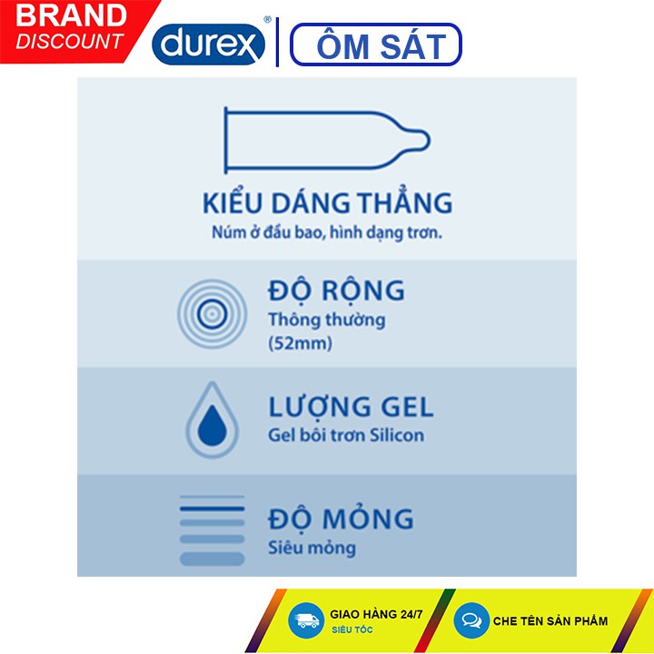 Bao cao su siêu mỏng durex invisible 10 bao nhiều gel, bao cao su cao cấp cho gia đình, nam nữ tăng cường gel bôi trơn.