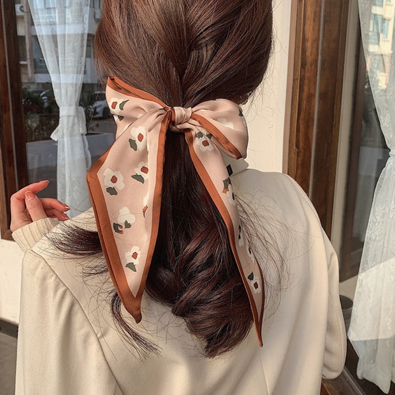 Khăn choàng cổ dài bằng lụa họa tiết hoa phong cách Hàn Quốc cổ điển cho nữ