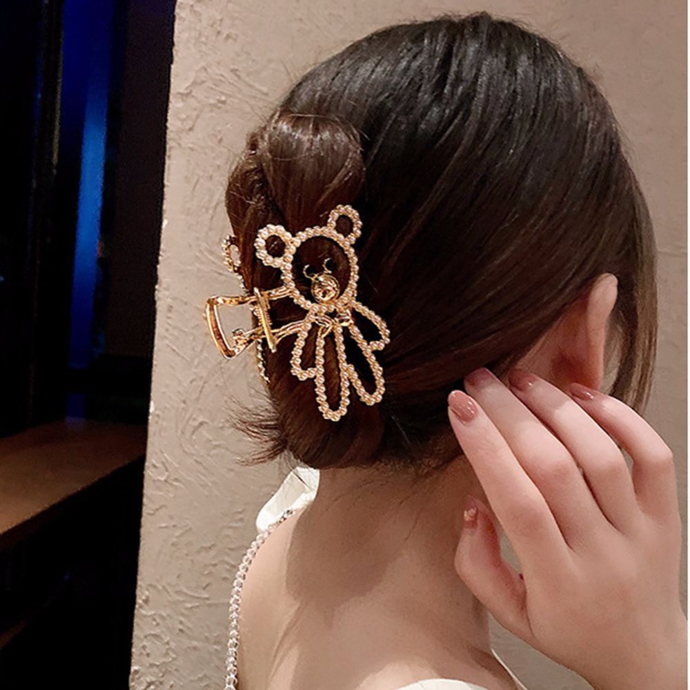 Kẹp Tóc Hợp Kim Đính Đá Và Ngọc Trai Kiểu Dáng Đơn Giản Phong Cách Hàn Quốc