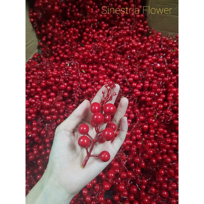 Phụ Liệu Hoa Chùm quả mô phỏng trái đào đông đỏ