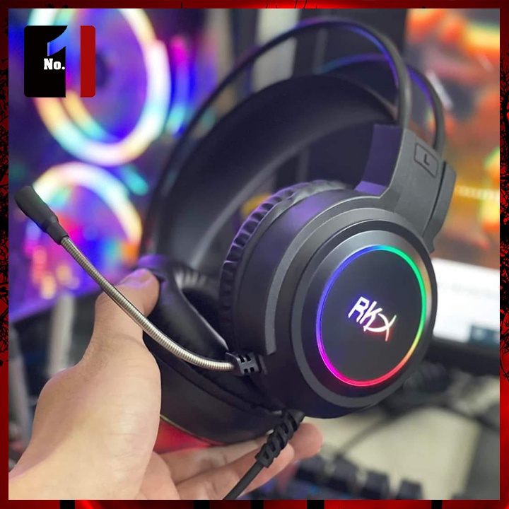 Tai Nghe Headphone Gaming Chụp Tai Màu Hồng RKX 7.1 Led RGB Tai Nghe Máy Tính Laptop Nghe Nhạc Có Mic