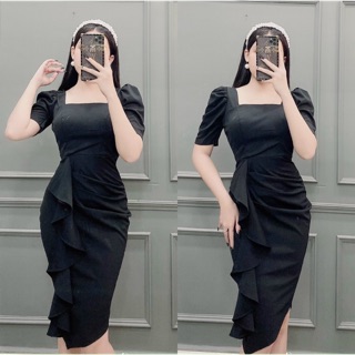 Đầm body cổ vuông tay phồng thiết kế