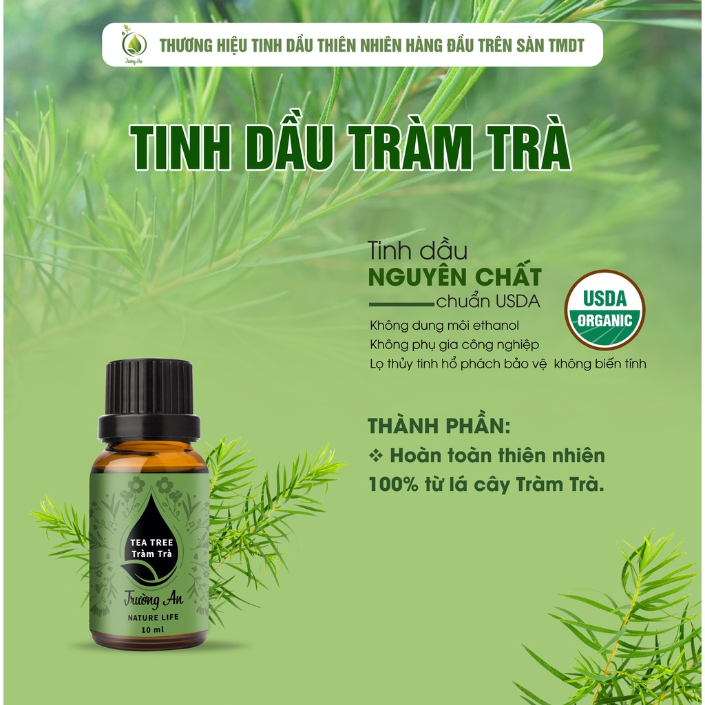 Tinh dầu Tràm Trà Tea Tree Essential Oil Trường An , xuất sứ thiên nhiên không pha tạp chất, có giấy kiểm định COA