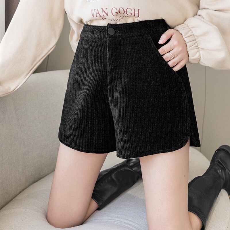 9861. QUẦN SHORT NHUNG LƯNG CAO ỐNG RỘNG BASIC